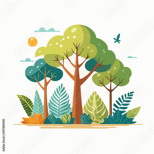 太古の植物・古代樹のイラスト 恐竜時代・自然