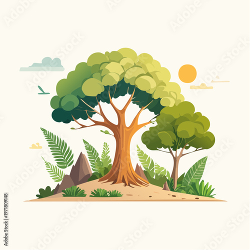 太古の植物・古代樹のイラスト 恐竜時代・自然