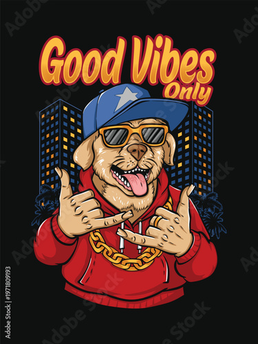 Hip Hop Dog Mascot Wearing Hoodie and Cap