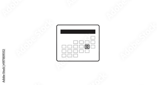 Calendar Icon with Marked Date, Simple Line Art, Isolated on White Background
