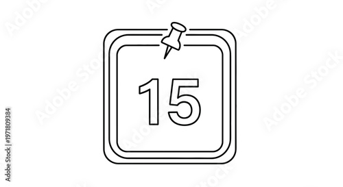 Calendar Page 15 Pinned with Thumbtack, Simple Line Art Icon