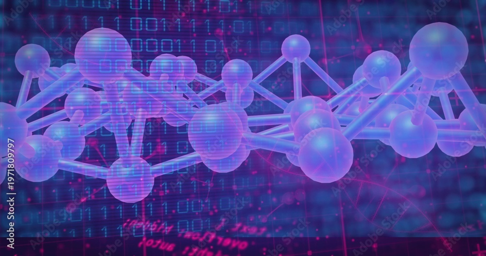 Obraz premium Visualizing glowing molecular network structure in digital space, with spherical nodes and rods