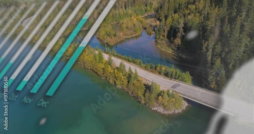 On start, water and peninsula staying steady while charts sliding in visualizing monthly trends