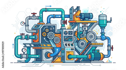 Industrial machine with many pipes.
