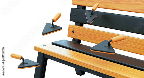 Trowels on a Wooden Park Bench