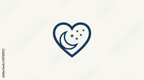 Heart Shape Logo With Moon and Stars