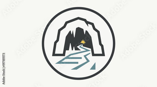 Cave Entrance Logo with a River and Star