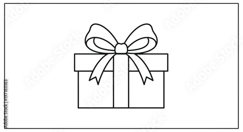 Simple Line Drawing of a Gift Box with a Bow - Isolated on White Background