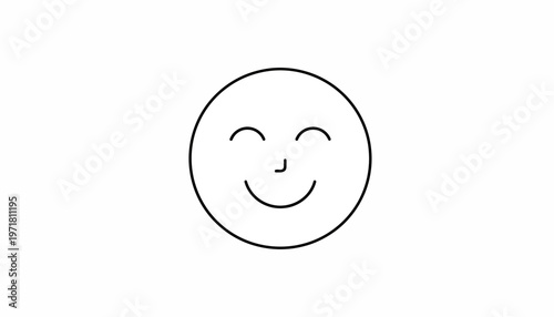 Simple Line Drawing of a Happy Face Emoji with Closed Eyes and Smiling Mouth