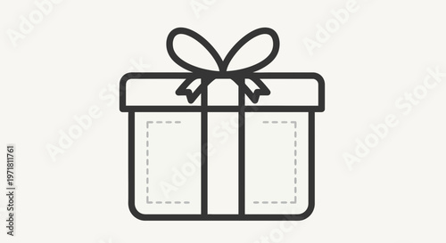 Simple Line Art Gift Box Icon with Ribbon Bow