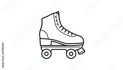 Retro Roller Skate Icon, Vintage Style Quad Skates Outline, Isolated on White