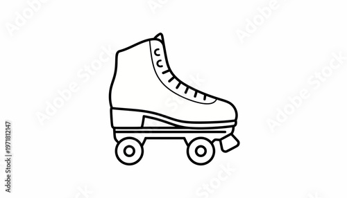 Retro Roller Skate Icon, Vintage Style Quad Skates, Line Art Design