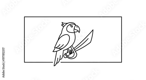 Pirate Parrot and Cutlass Emblem - Vector Illustration