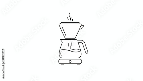 Pour Over Coffee Maker Icon, Hot Beverage Brewing Process, Minimalist Line Art