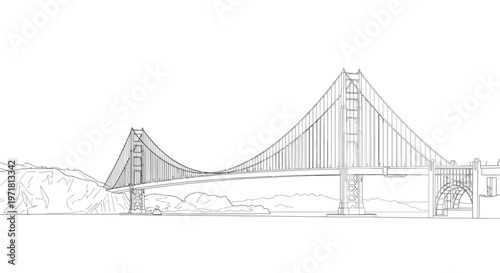 Golden Gate Bridge Outline Drawing - Iconic San Francisco Landmark Sketch