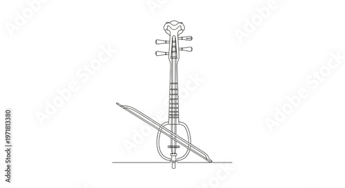 Minimalist Line Art of a Traditional Chinese Erhu with Bow