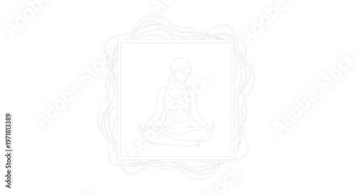 Minimalist line art of a woman meditating in lotus pose, serene, mindful, yoga, wellness, zen