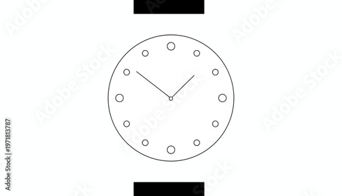Minimalist line art drawing of a classic analog wristwatch with a simple dial and hands.