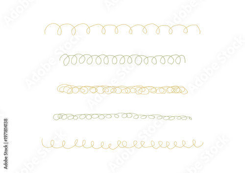 いろいろな種類のぐるぐるした手描きのラインセット1（黄色・緑）