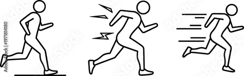 Vector Icons of Running Athlete, Fitness with Injury, and Speed for Sports, Exercise, and Physical Activity