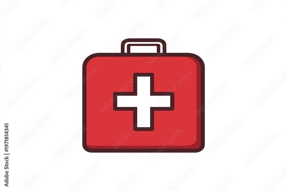 Obraz premium Red first aid kit with white cross icon on a white background