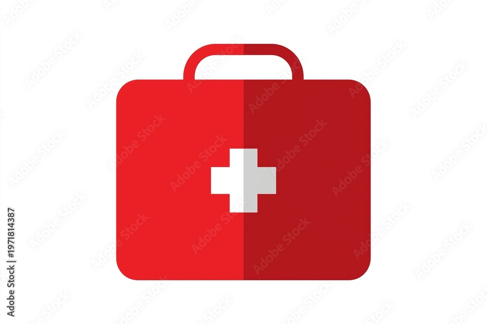 Obraz premium Red first aid kit with cross symbol on white background