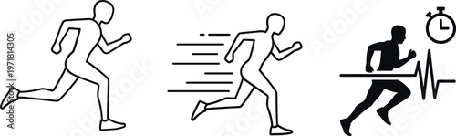 Vector Icons of Running Athlete, Speed, and Fitness with Stopwatch for Sports, Exercise, and Performance Tracking