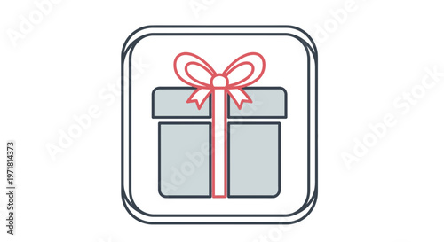 Gift Box Icon with Red Ribbon Bow, Simple Flat Design, Present Symbol