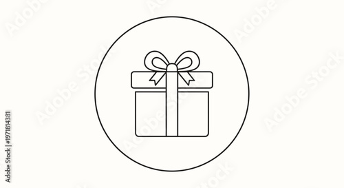 Gift Box Icon Outline Simple Line Art Circle