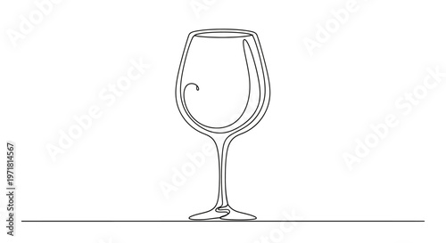 Elegant Wine Glass Silhouette with Swirl Detail - Minimalist Line Art