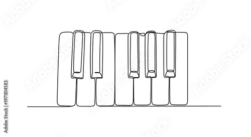 Minimalist Piano Keyboard Line Art, Music Instrument, Single Line Drawing