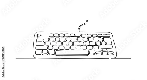 Minimalist Single Line Drawing of a Computer Keyboard on White Background