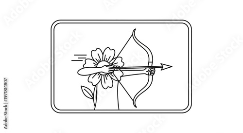Flower Archer Aiming Bow and Arrow, Nature's Force, Creative Concept