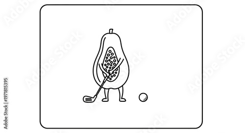 Funny Avocado Character Playing Golf, Healthy Lifestyle, Food and Sports Concept