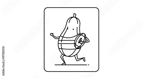 Funny cartoon butternut squash playing American football, running with ball, healthy food concept