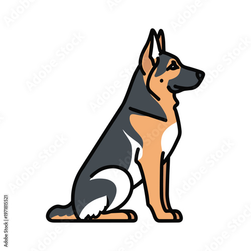 A cartoon german shepherd dog sitting on a white background