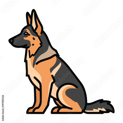 A cartoon german shepherd dog sitting on a white background