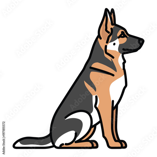 A cartoon german shepherd dog sitting on a white background