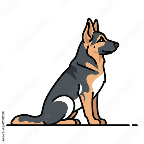 A cartoon german shepherd dog sitting on the ground