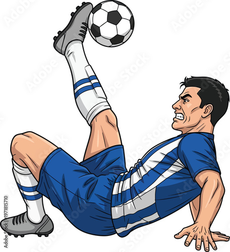 Male soccer player skillfully juggling a football with his foot a dynamic cartoon illustration representing sport and athleticism isolated on white background