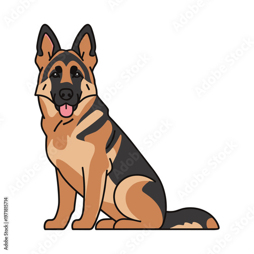 A cartoon german shepherd dog sitting on a white background