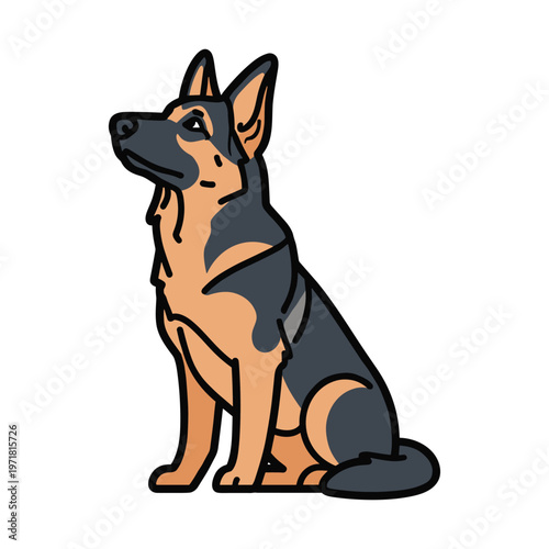 A cartoon german shepherd dog sitting on a white background