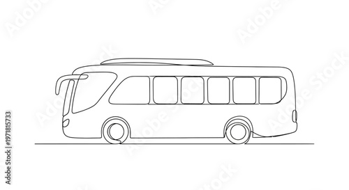 Minimalist Line Art of a Modern Bus, Side View - Clean Vector Illustration