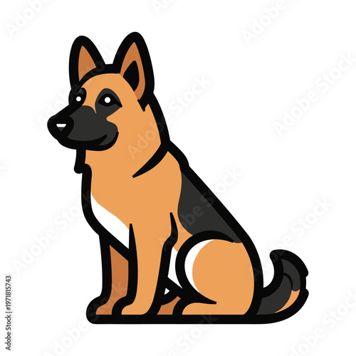 Cartoon german shepherd dog sitting on white background