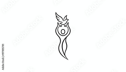 Abstract human figure releasing a dove, symbol of peace, freedom, and hope
