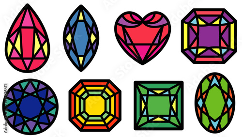 ステンドグラス風カラフル宝石アイコンセット