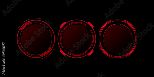 HUD round frames and borders aim control digital interface futuristic technology game target elements hologram circles for sci fi dashboard design and virtual systems