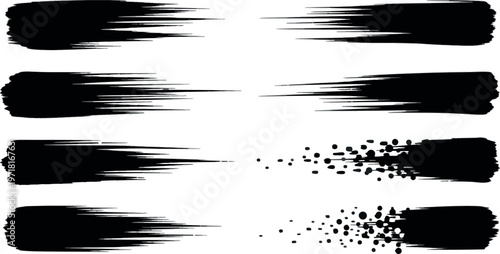 Cuadro en lienzo Set of black abstract paint brush strokes with white diagonal slash negative spa