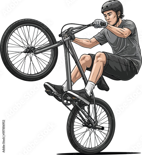 BMX rider performing a wheelie a dynamic vector illustration capturing extreme sports action and youth culture