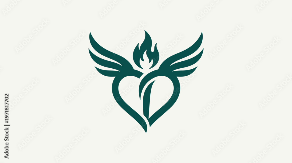 Fototapeta premium Elegant Abstract Heart Symbol with Wings and Flame